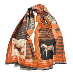 Elegant Equestrian Horse Print Cashmere Scarf Warm Winter Shawl for Women